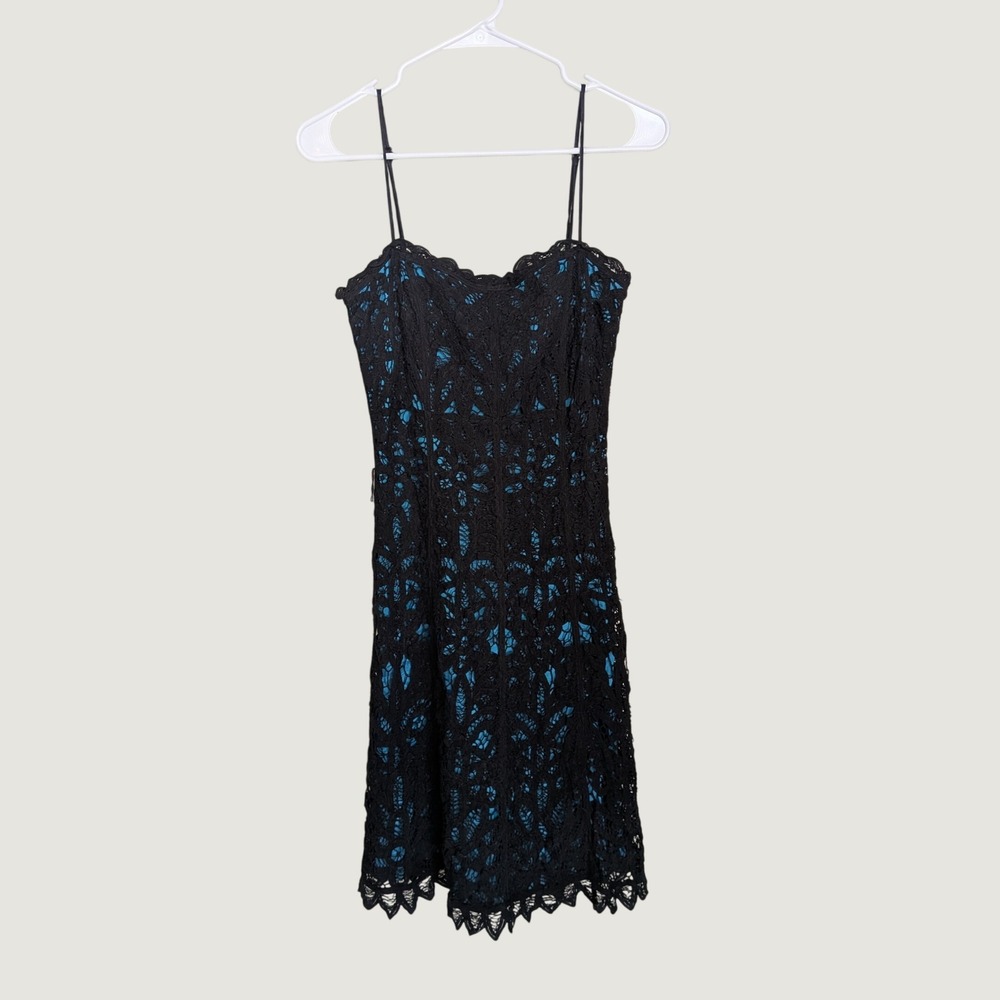 Betsey Johnson Y2k Whimsigoth Black Lace Teal Lined Cocktail Dress Size 8